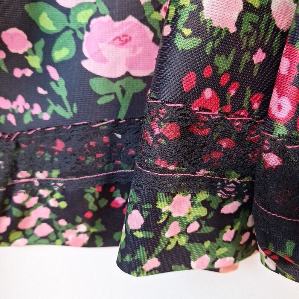 Vintage 70s High Waist Black Pink Rose Floral Maxi Skirt Mod Hippie Size Small - Picture 9 of 12